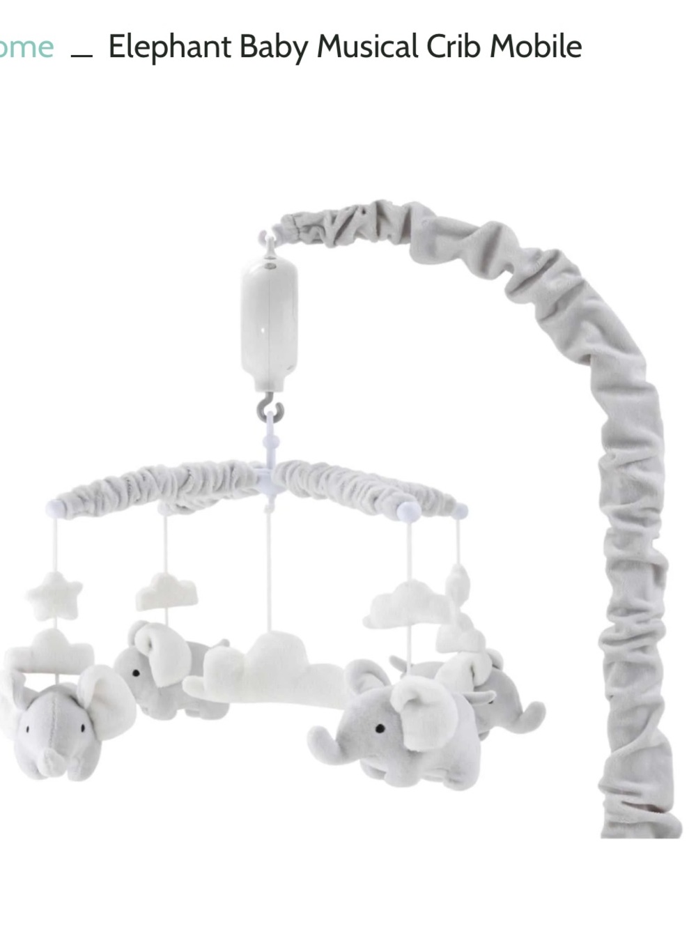Elephant Baby Musical Crib Mobile - Soft Gray Plush